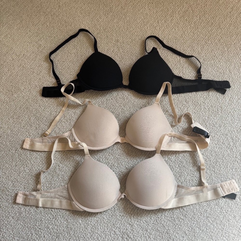 Pepper Bra Lot of 3 Lift Up Bras Cream and Black - Sz 36B